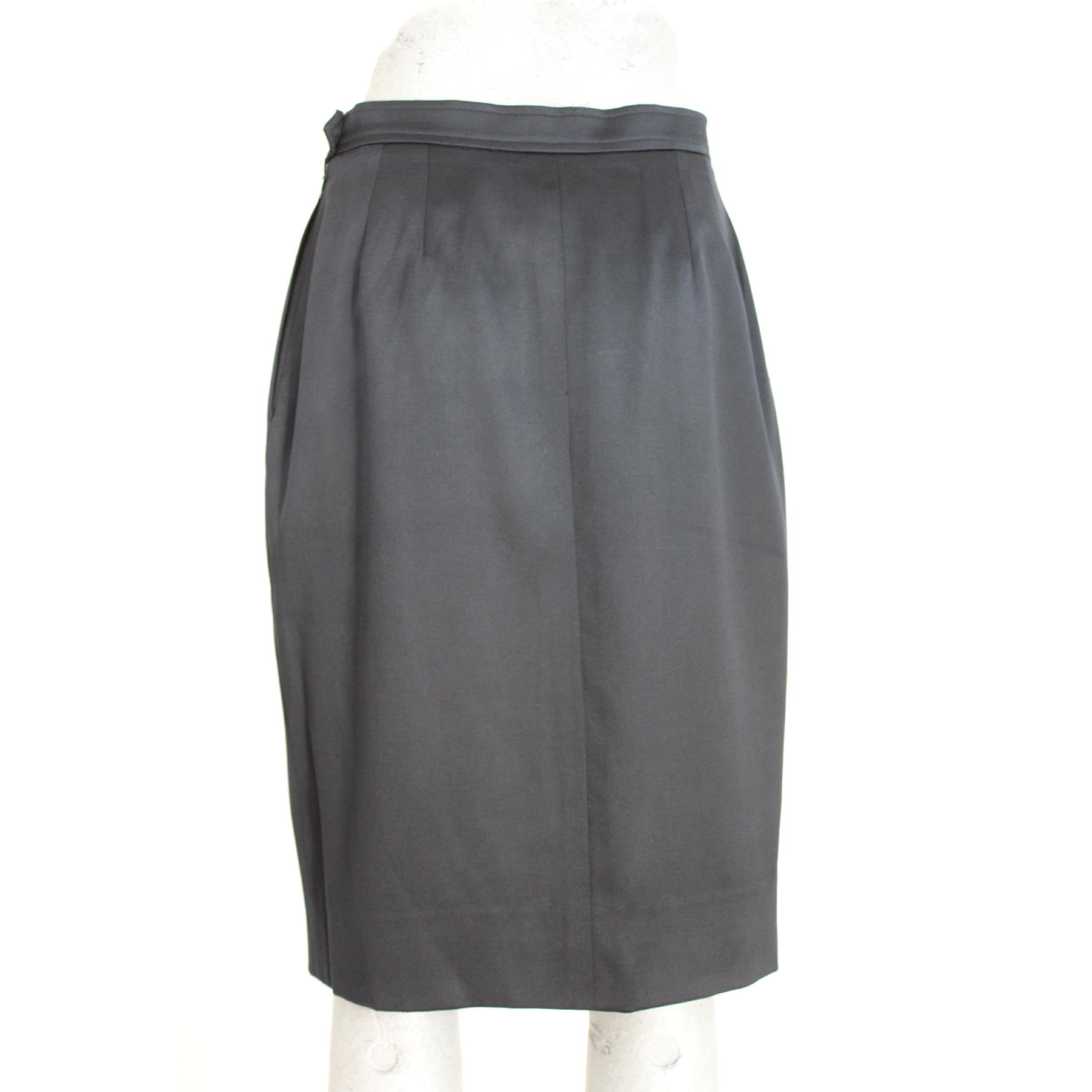 Women's 1990s Yves Saint Laurent Rive Gauce Black Silk Wool Pencil Skirt  For Sale