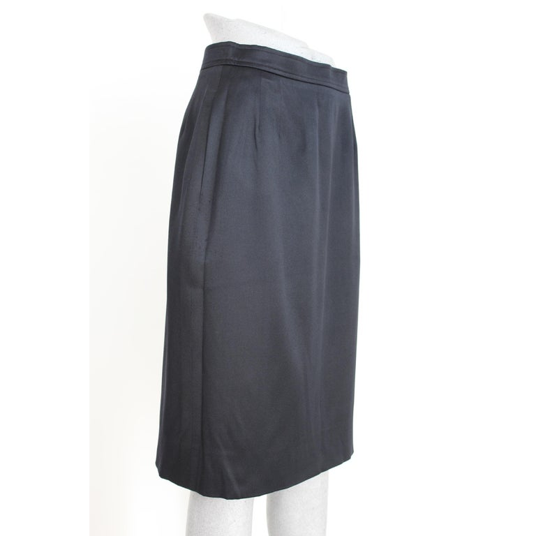 1990s Yves Saint Laurent Rive Gauce Black Silk Wool Pencil Skirt  For Sale 1