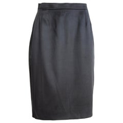 1990s Yves Saint Laurent Rive Gauce Black Silk Wool Pencil Skirt 