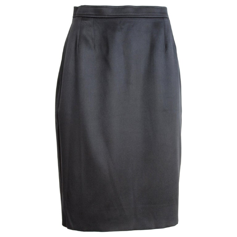 1990s Yves Saint Laurent Rive Gauce Black Silk Wool Pencil Skirt  For Sale