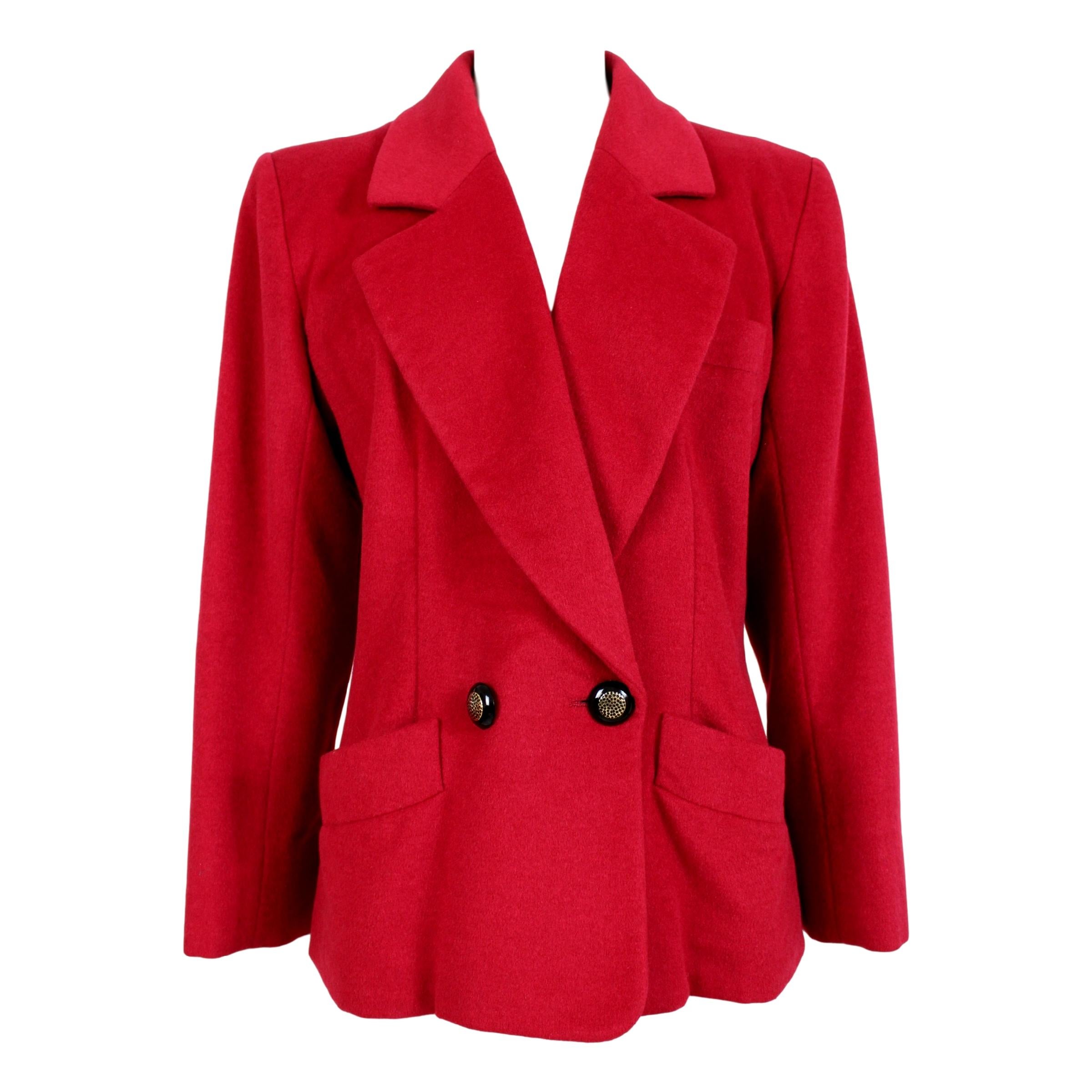 1990s Yves Saint Laurent Rive Gauce Double Breasted Cashmere Angora Red Jacket