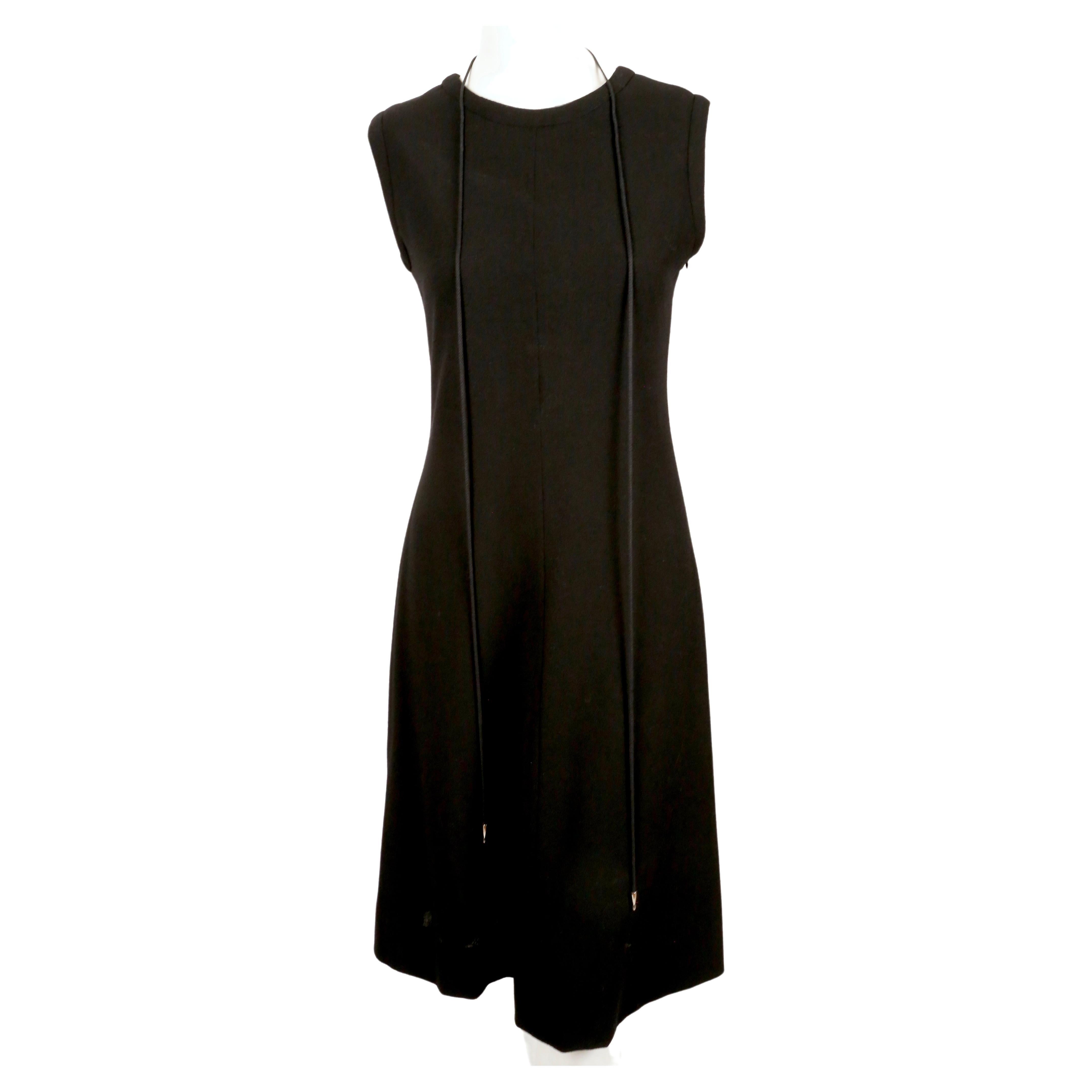 1990's YVES SAINT LAURENT rive gauche black wool dress with lace up back In Good Condition For Sale In San Fransisco, CA