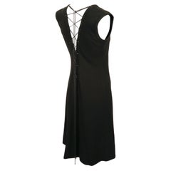 Vintage 1990's YVES SAINT LAURENT rive gauche black wool dress with lace up back