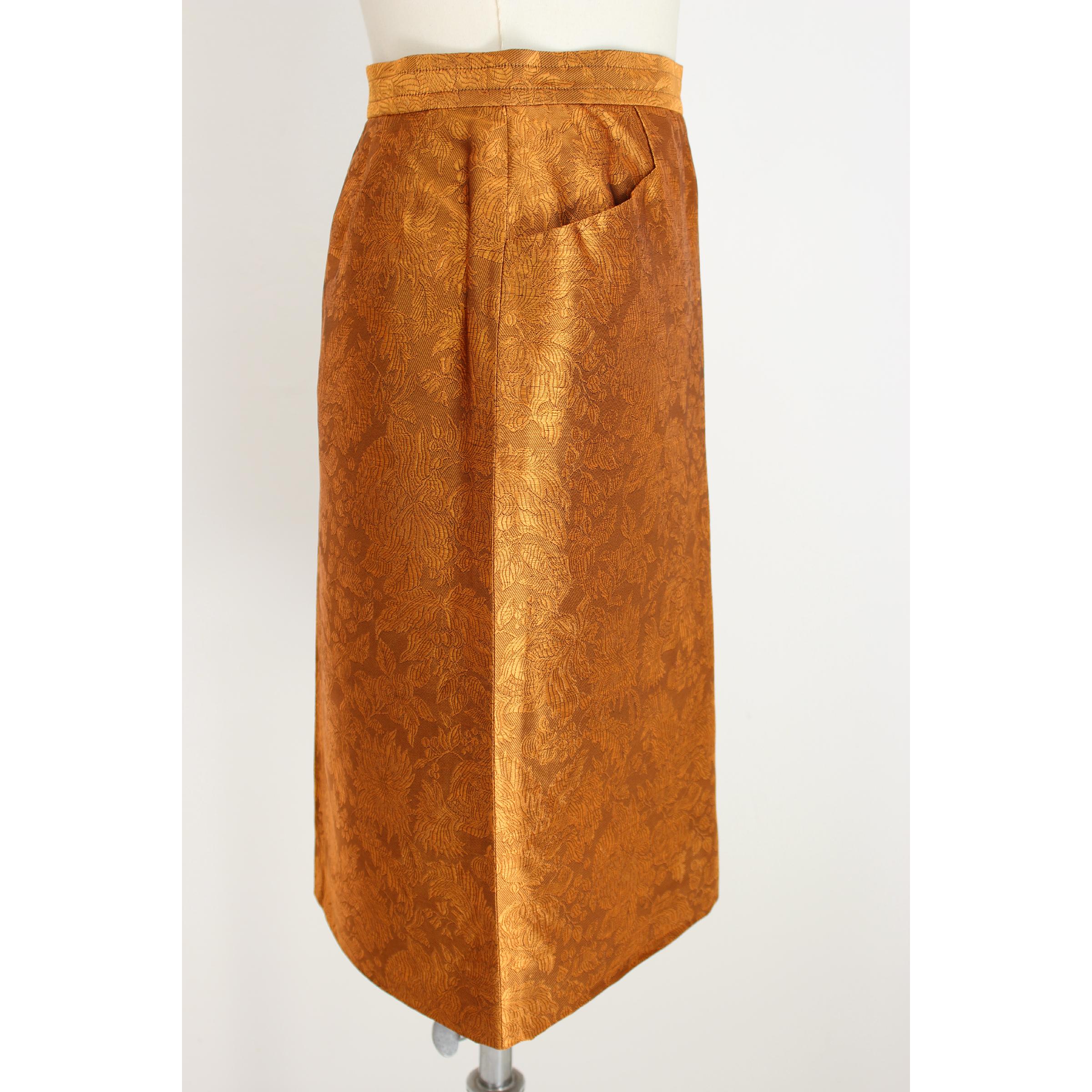 1990s Yves Saint Laurent Rive Gauche Gold Damask Vintage Skirt Damen