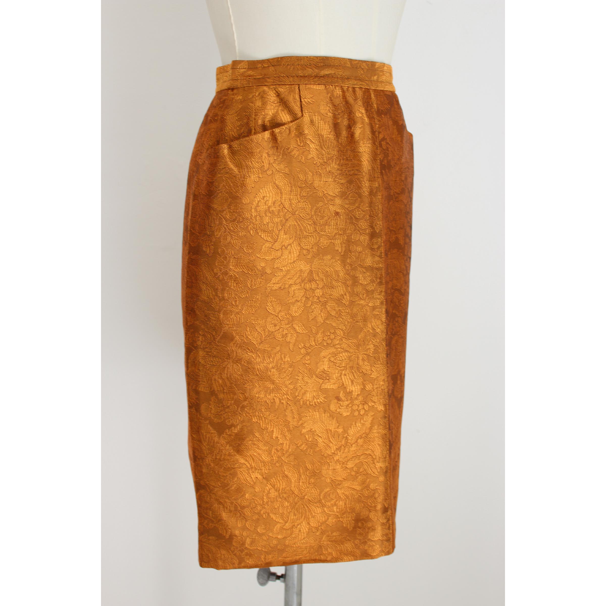 1990s Yves Saint Laurent Rive Gauche Gold Damask Vintage Skirt 1