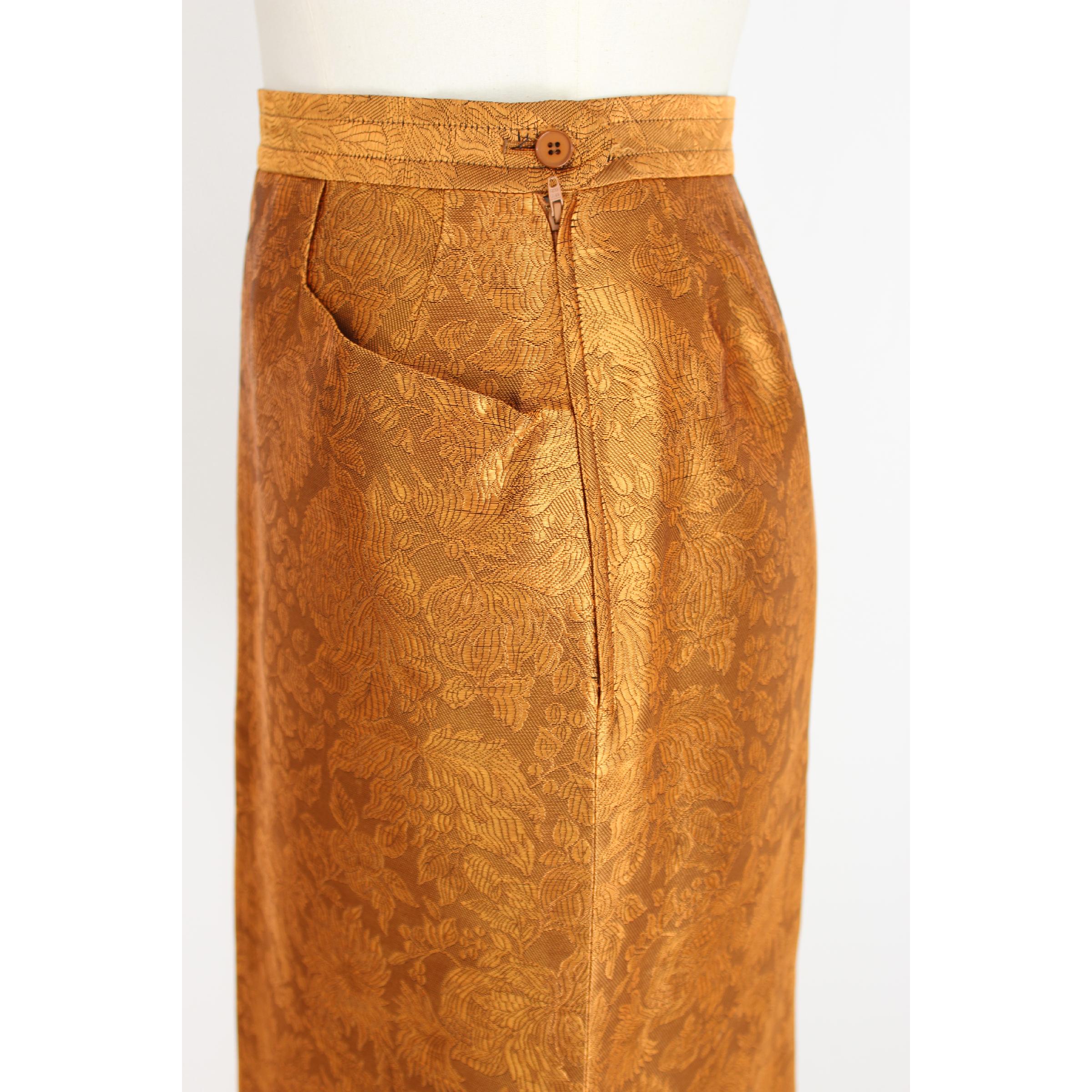 1990s Yves Saint Laurent Rive Gauche Gold Damask Vintage Skirt 2