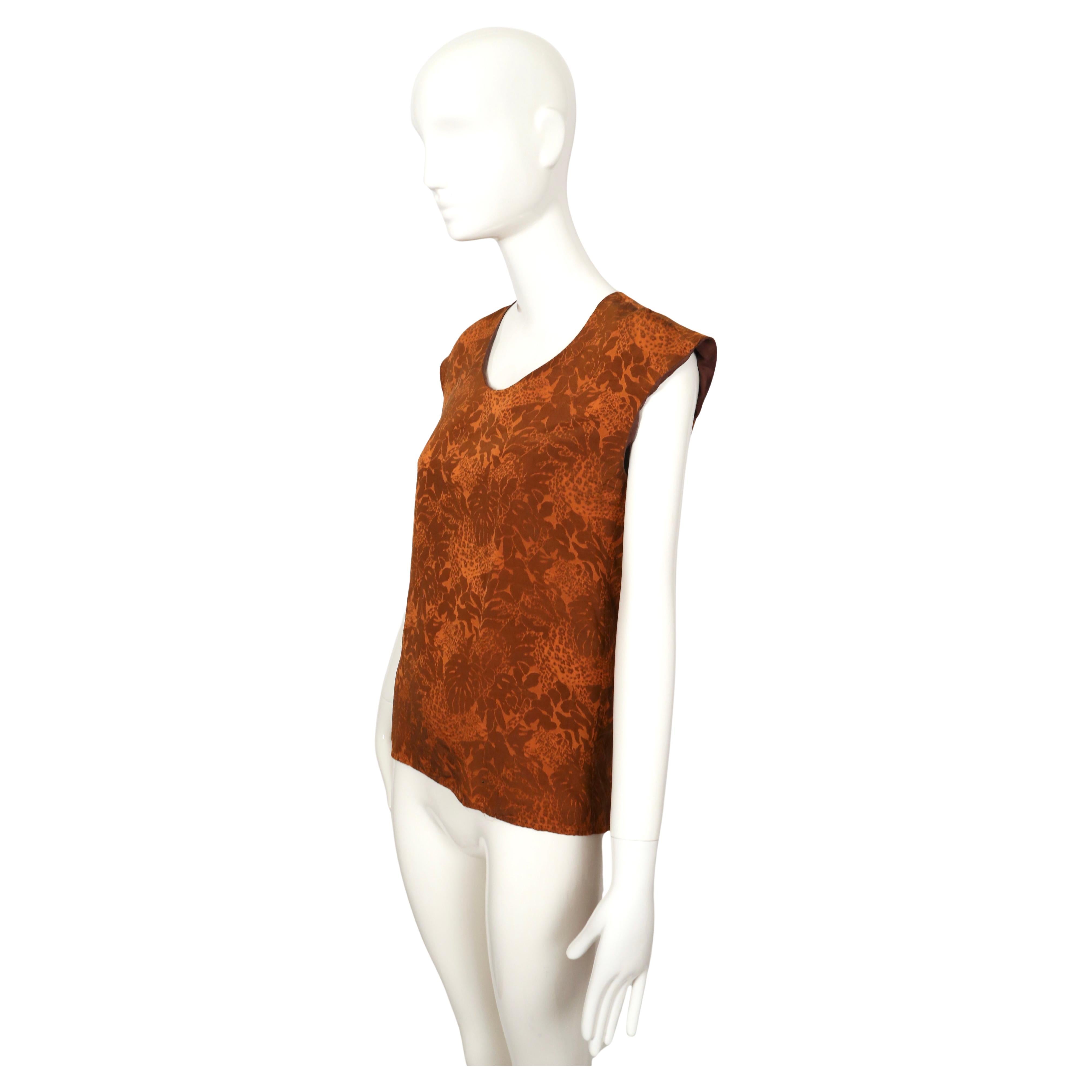 Brown 1990's YVES SAINT LAURENT rive gauche jacquard silk top with leopard motif For Sale