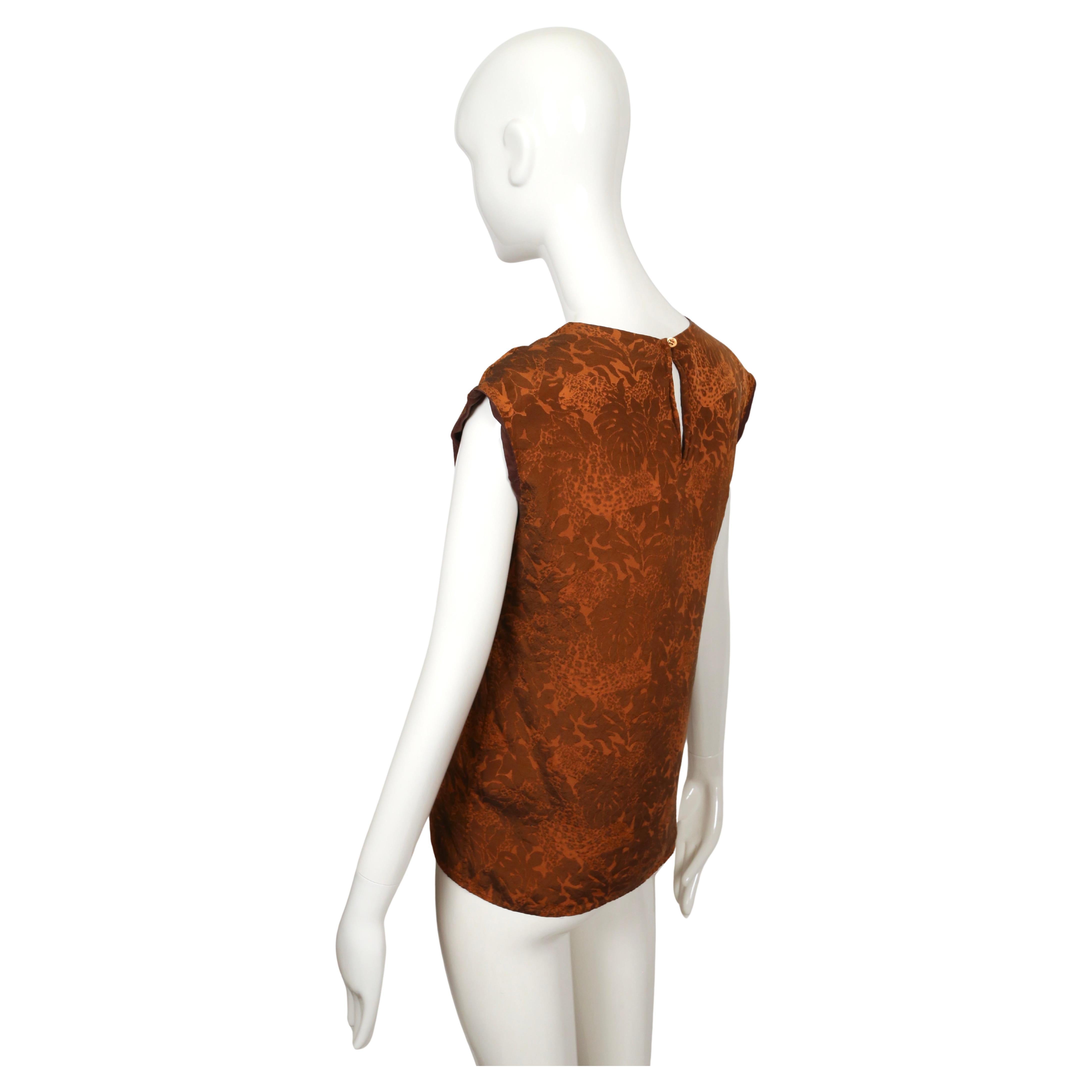 Women's 1990's YVES SAINT LAURENT rive gauche jacquard silk top with leopard motif For Sale