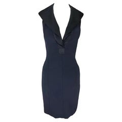 1990 Yves Saint Laurent Rive Gauche Navy, mini abito senza maniche con collo a balestra