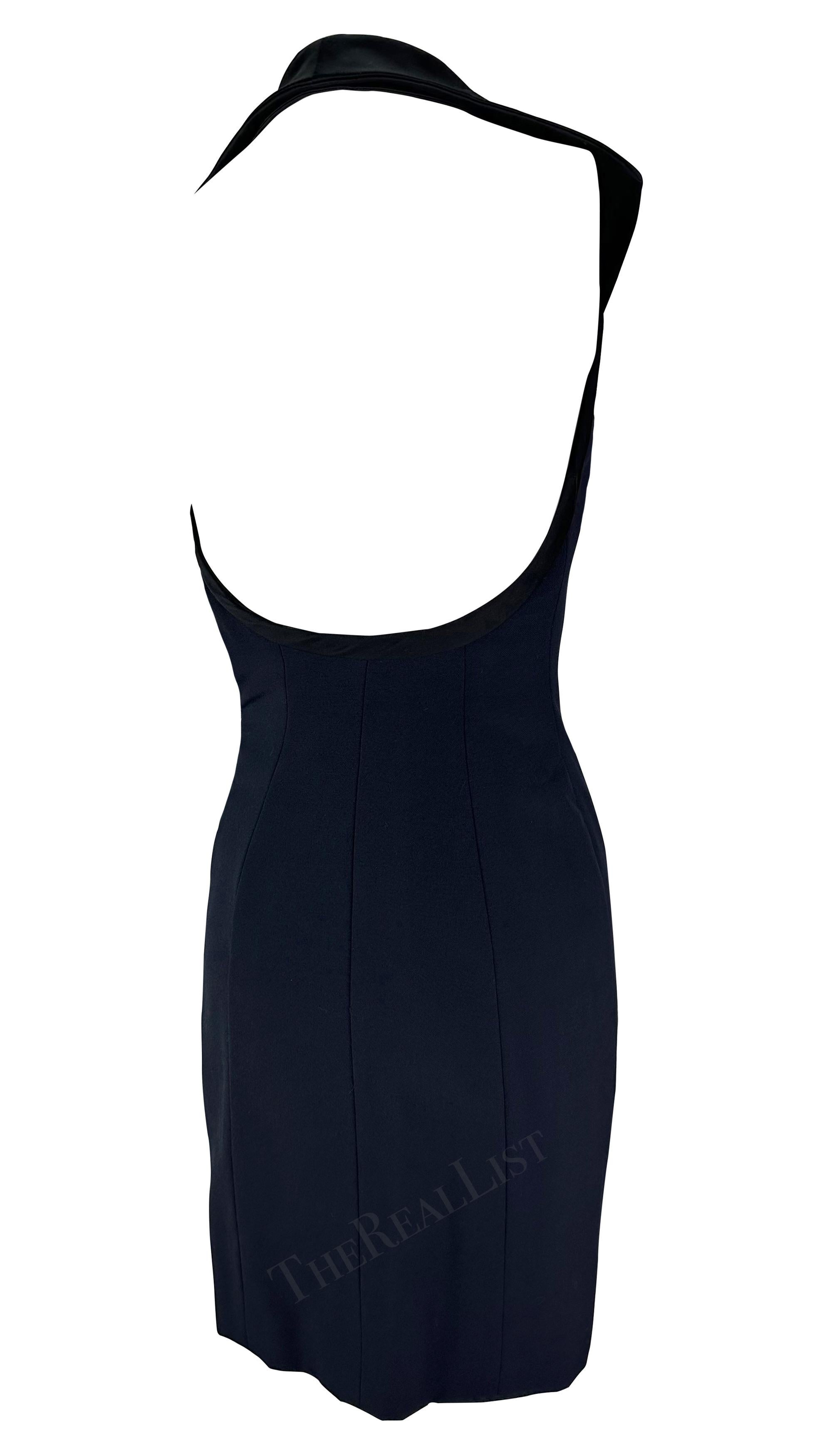 1990s Yves Saint Laurent Rive Gauche Navy Halterneck Sleeveless Mini Dress For Sale 1
