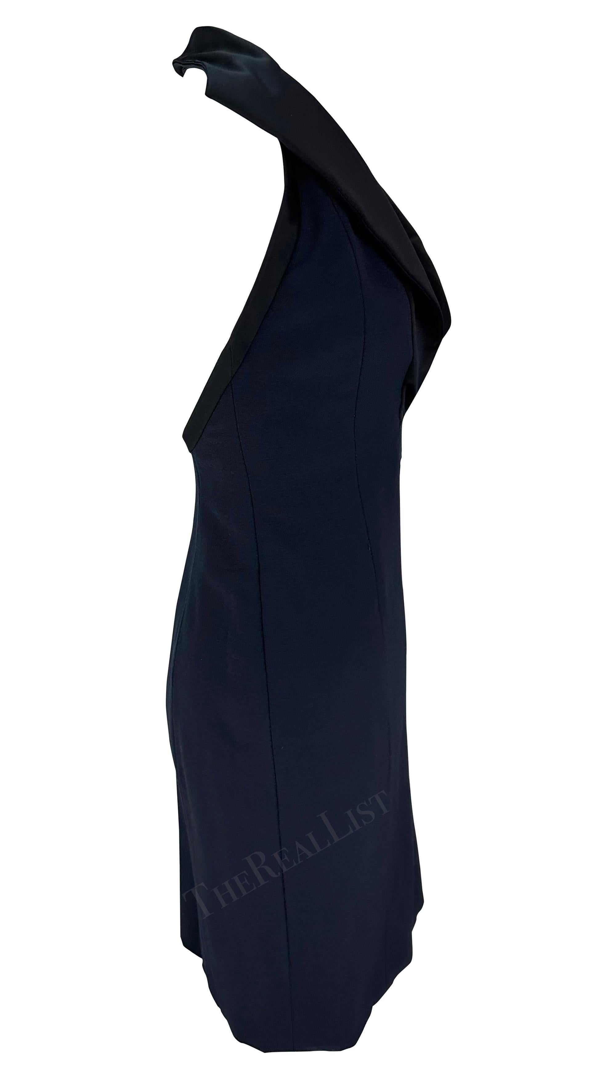 1990s Yves Saint Laurent Rive Gauche Navy Halterneck Sleeveless Mini Dress For Sale 2
