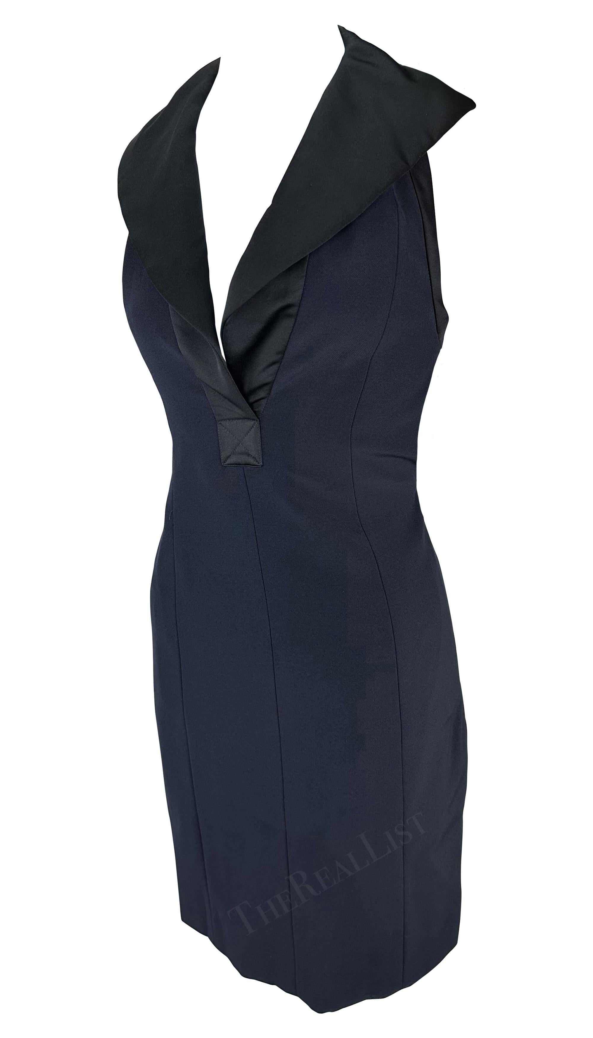 1990s Yves Saint Laurent Rive Gauche Navy Halterneck Sleeveless Mini Dress For Sale 3
