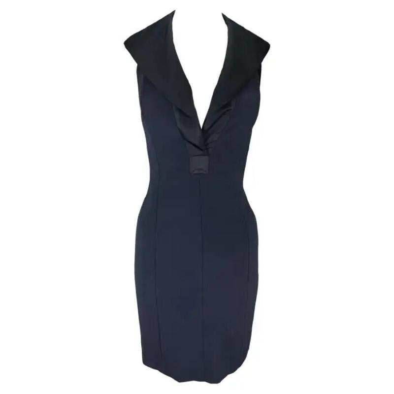 1990er Jahre Yves Saint Laurent Rive Gauche Marineblaues ärmelloses Minikleid mit Neckholder