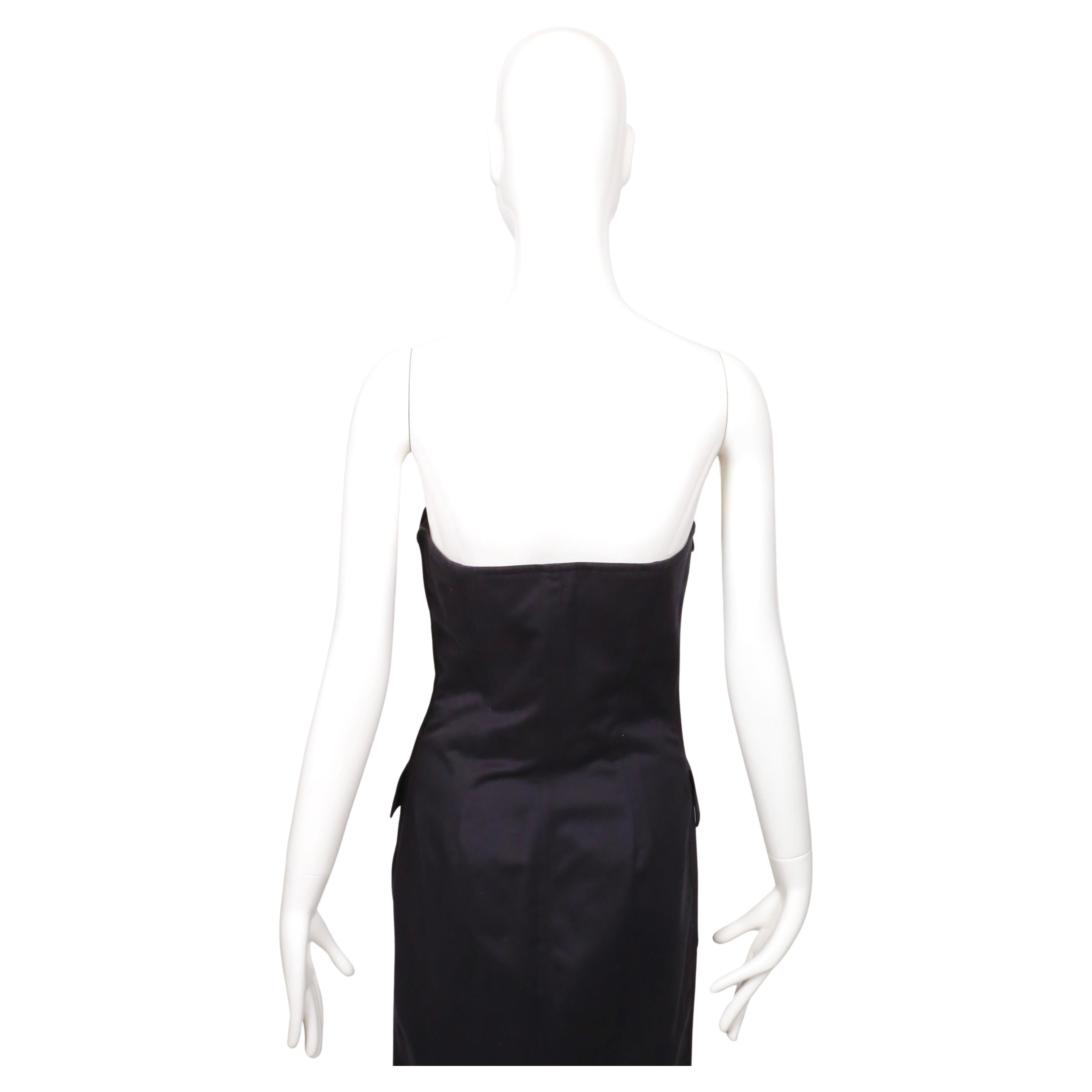 1990 YVES SAINT LAURENT Rive Gauche Vestido safari azul marino sin tirantes 6