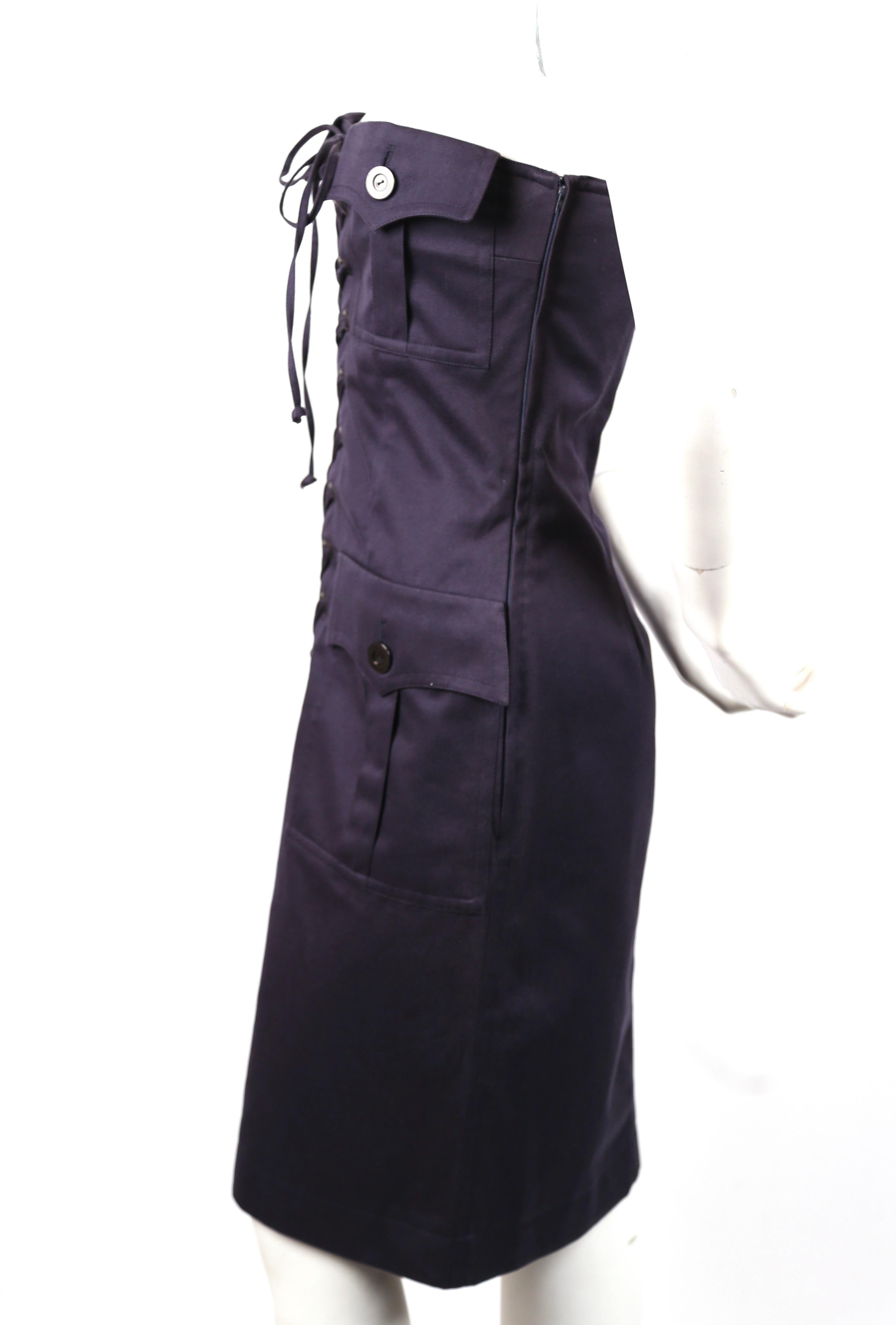 Black 1990's YVES SAINT LAURENT rive gauche navy strapless safari dress