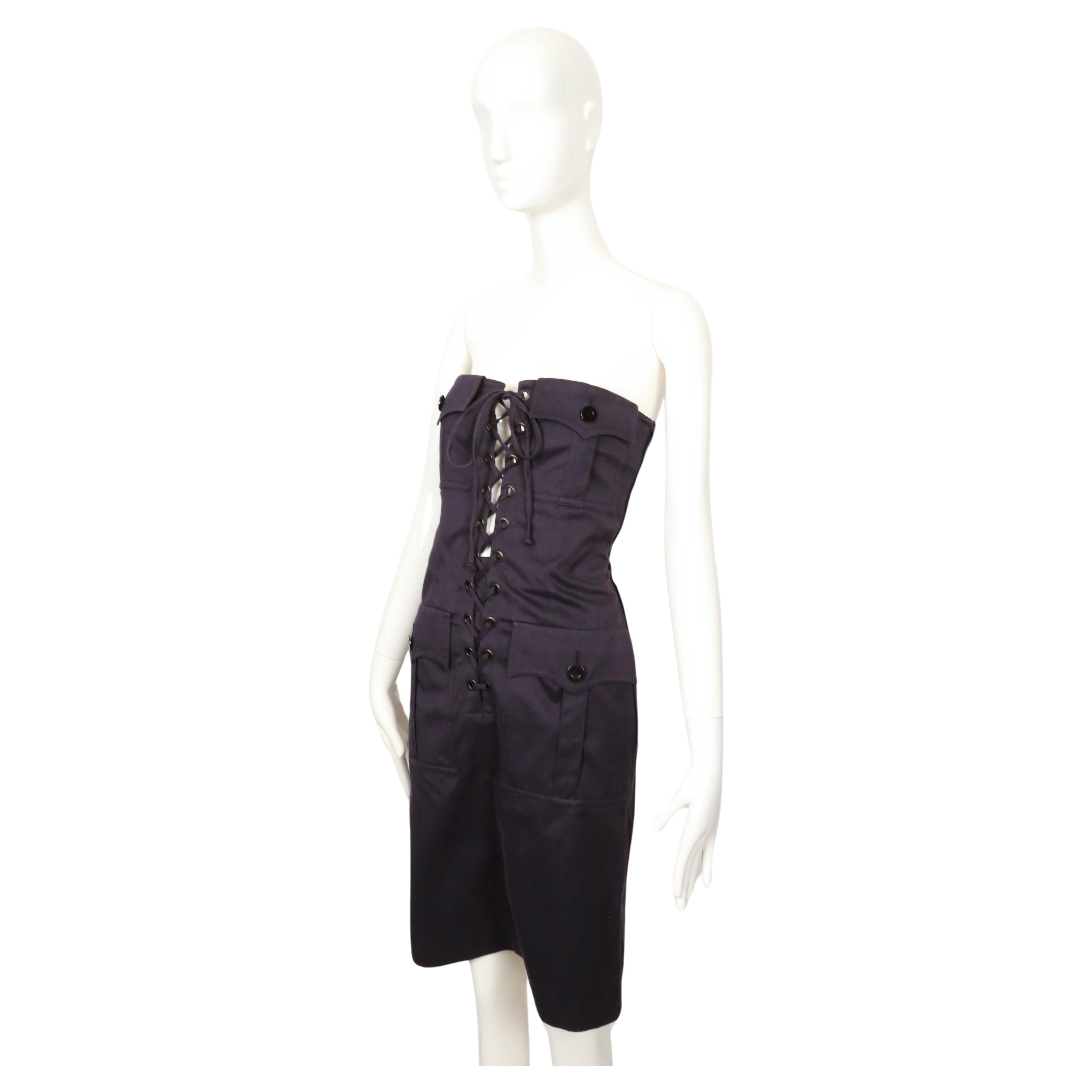 Black 1990's YVES SAINT LAURENT rive gauche navy strapless safari dress For Sale