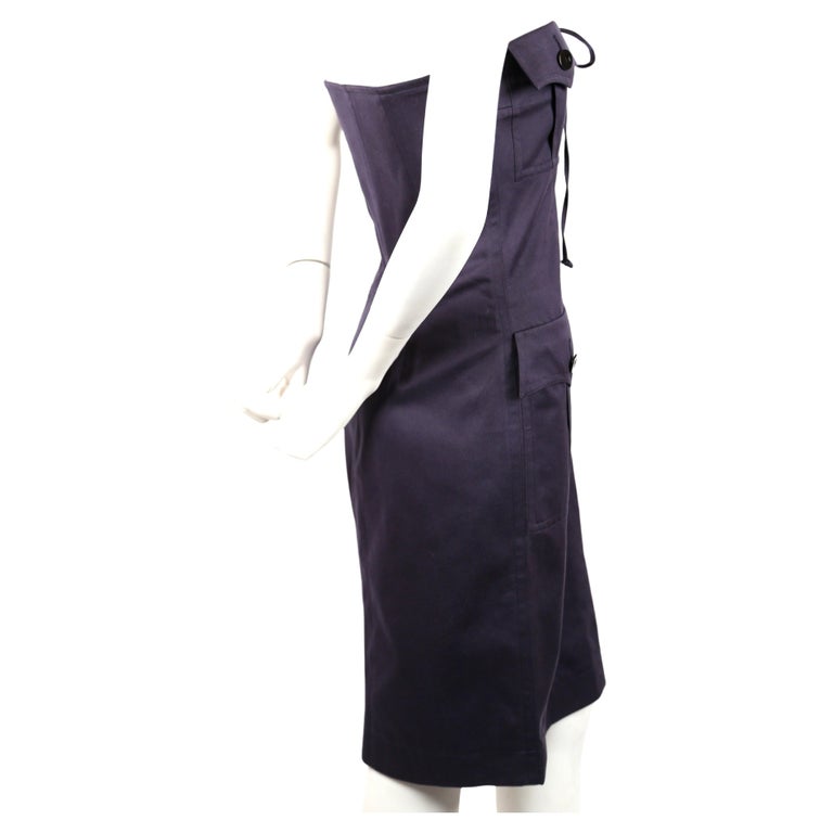 1990's YVES SAINT LAURENT rive gauche navy strapless safari dress In Good Condition For Sale In San Fransisco, CA