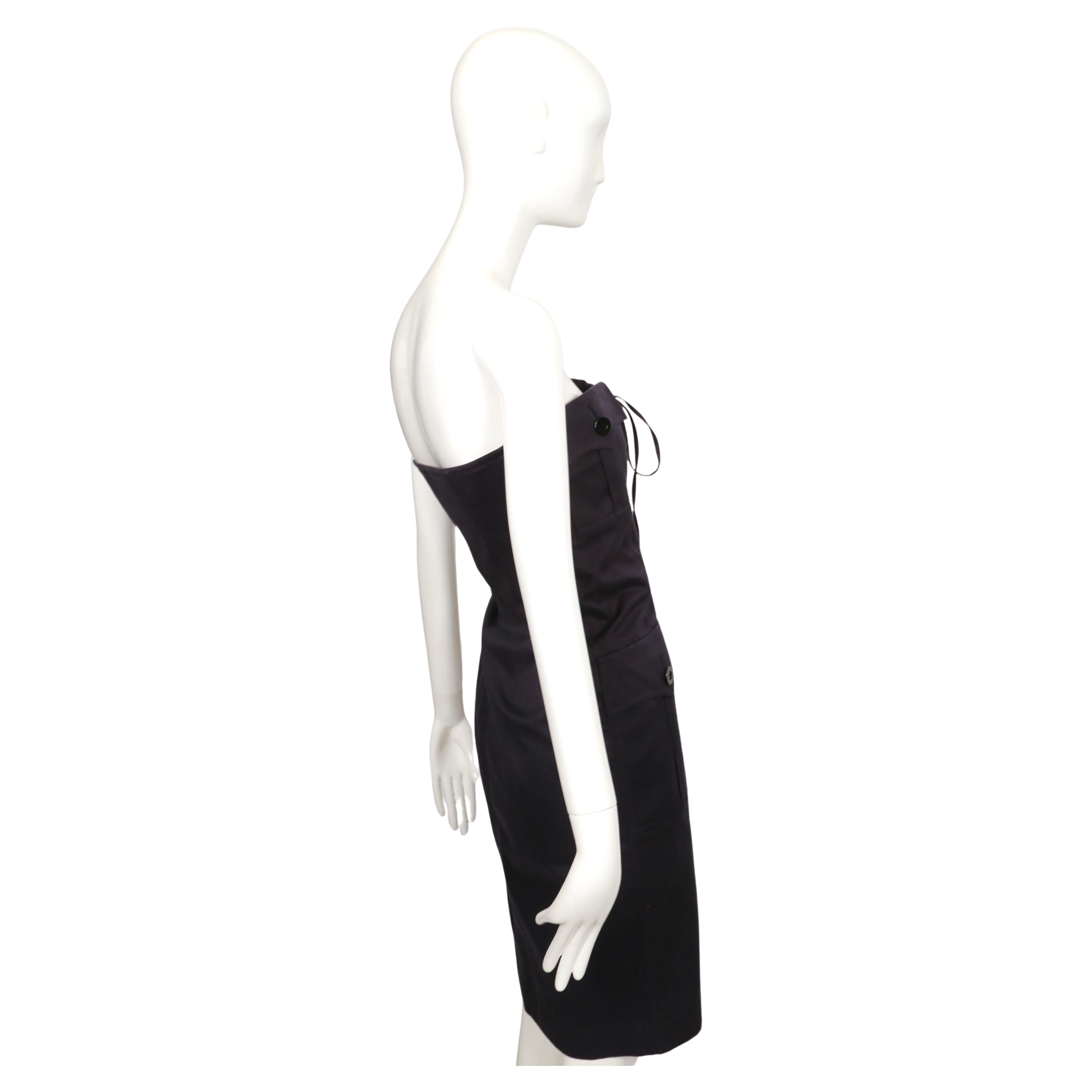 1990's YVES SAINT LAURENT rive gauche navy strapless safari dress In Good Condition For Sale In San Fransisco, CA