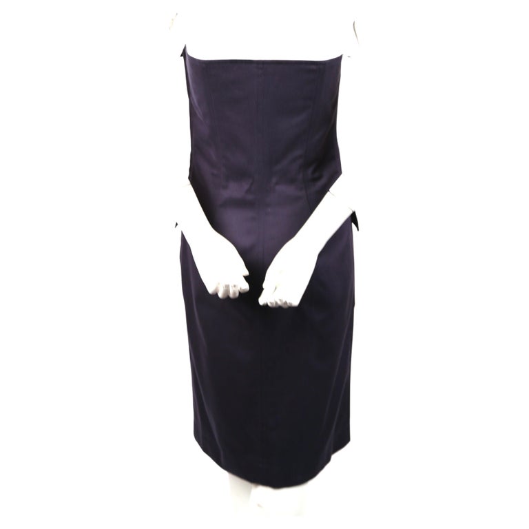 Women's or Men's 1990's YVES SAINT LAURENT rive gauche navy strapless safari dress For Sale