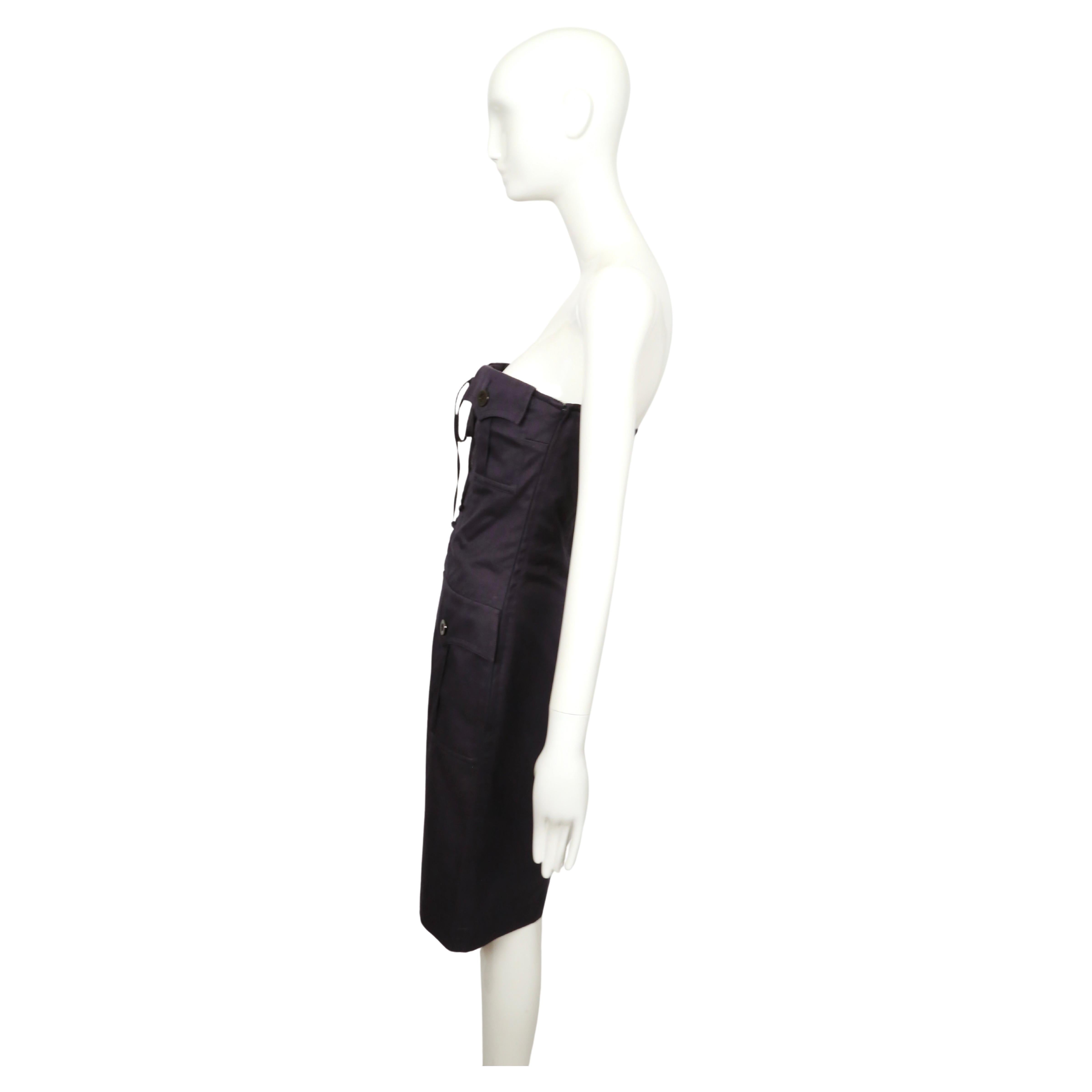 Women's or Men's 1990's YVES SAINT LAURENT rive gauche navy strapless safari dress For Sale