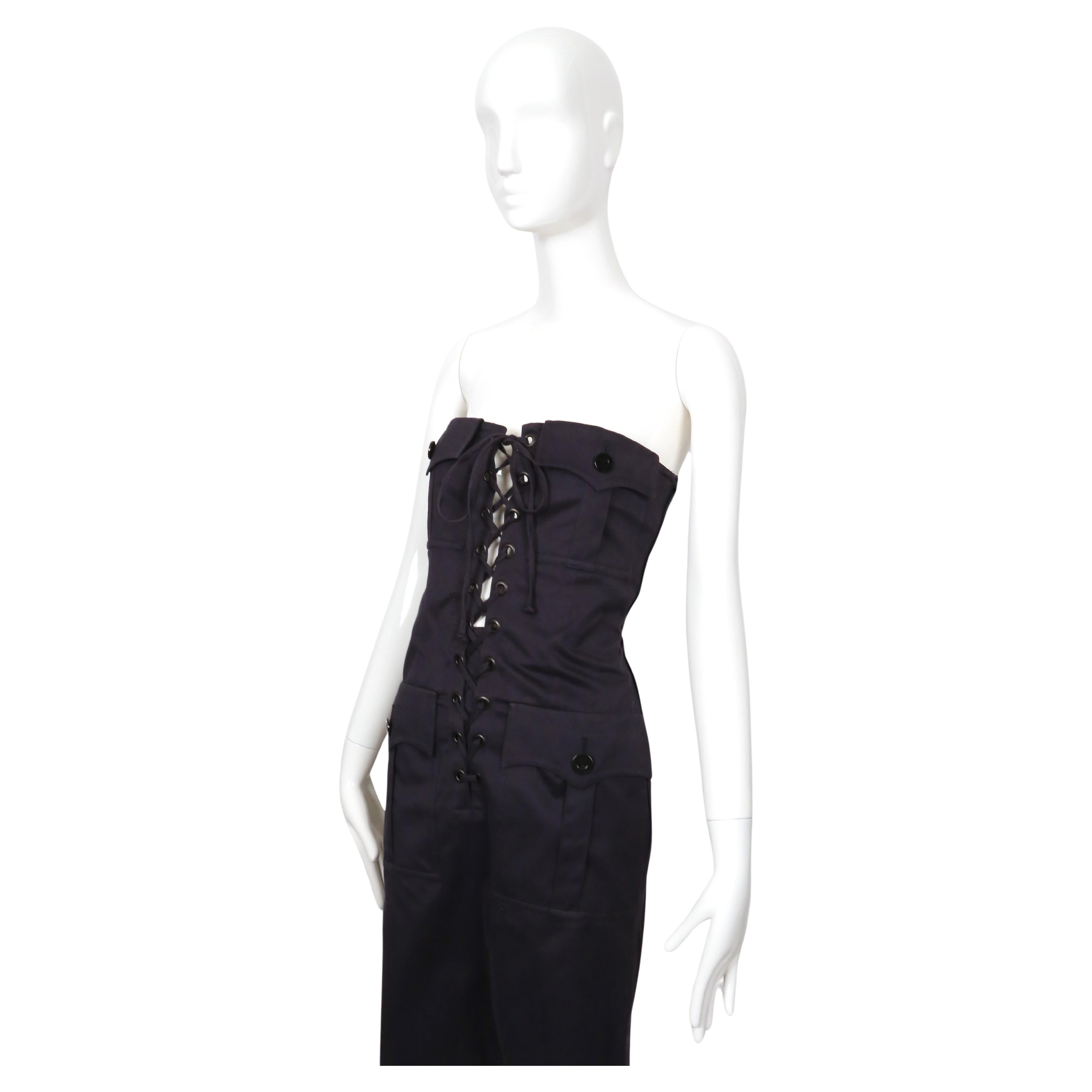 Femenino o masculino 1990 YVES SAINT LAURENT Rive Gauche Vestido safari azul marino sin tirantes