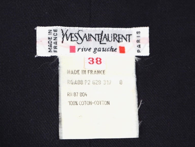 1990's YVES SAINT LAURENT rive gauche navy strapless safari dress For Sale 1