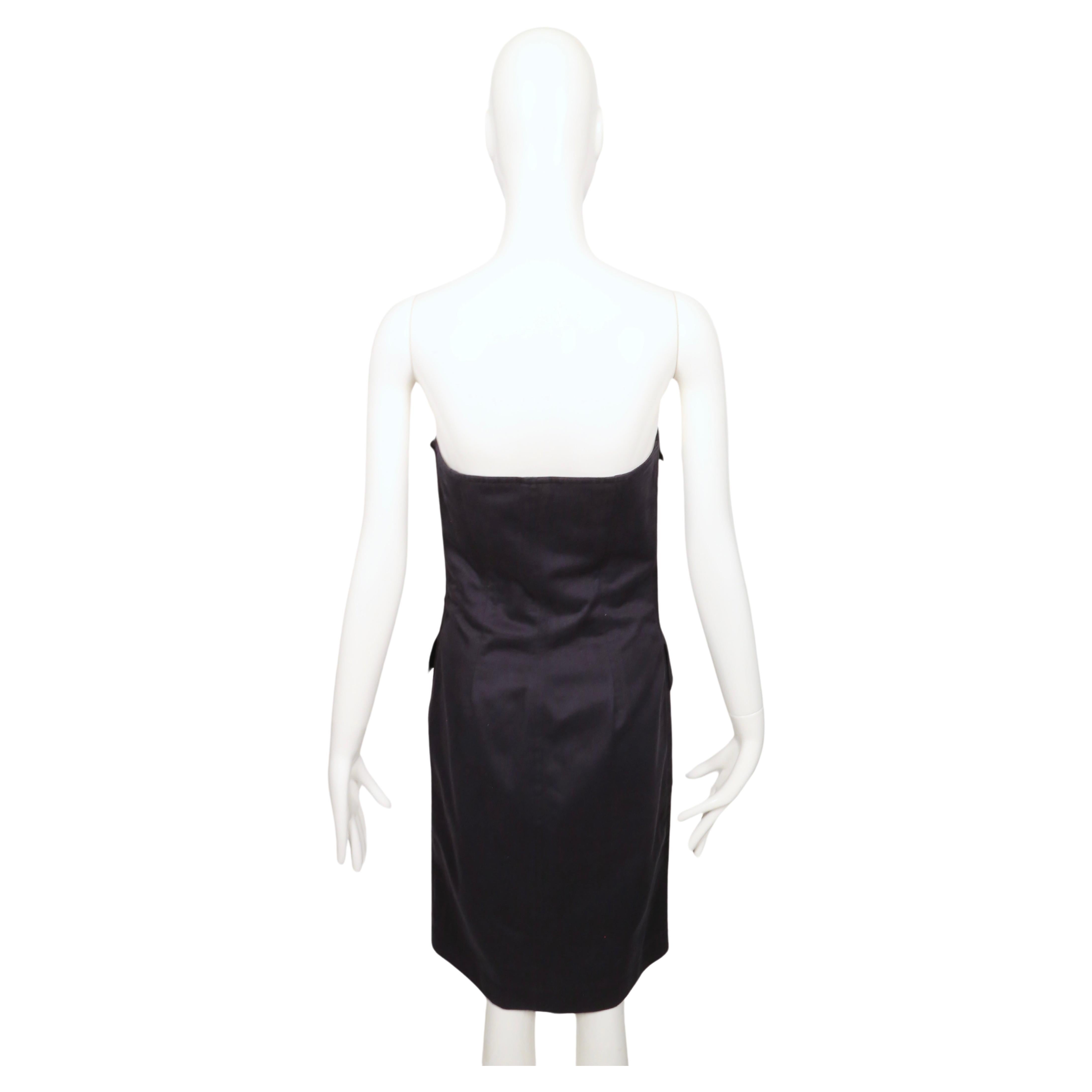 1990's YVES SAINT LAURENT rive gauche navy strapless safari dress For Sale 1