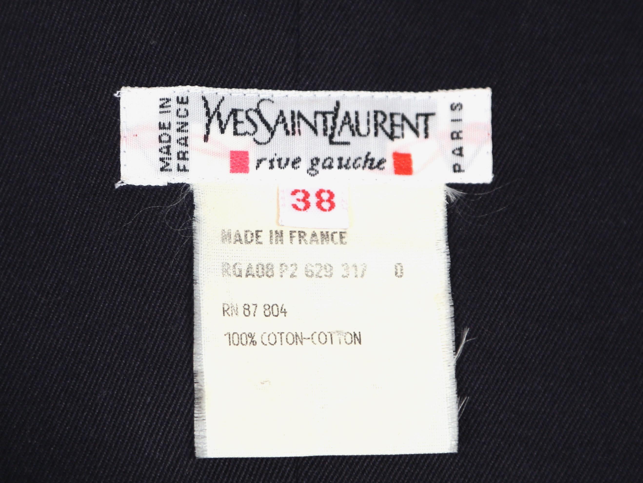 1990's YVES SAINT LAURENT rive gauche navy strapless safari dress For Sale 2