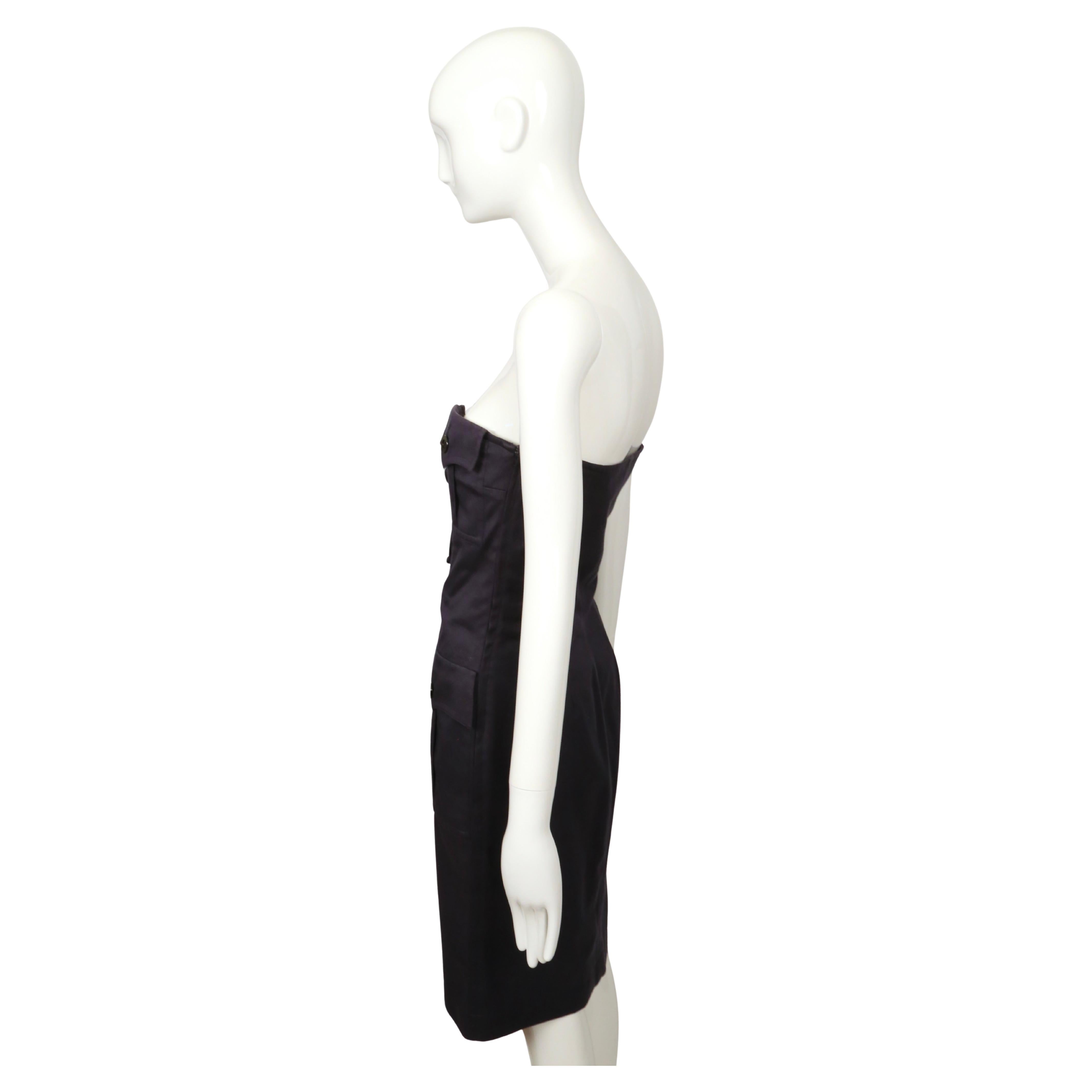 1990 YVES SAINT LAURENT Rive Gauche Vestido safari azul marino sin tirantes 3