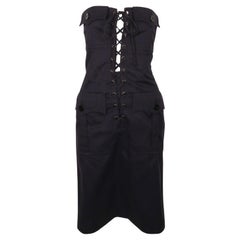 1990's YVES SAINT LAURENT rive gauche navy strapless safari dress