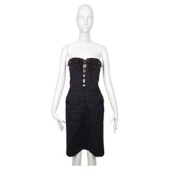 1990's YVES SAINT LAURENT rive gauche navy strapless safari dress