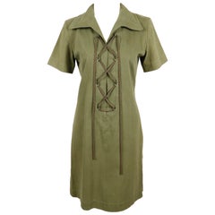 1990's YVES SAINT LAURENT rive gauche safari lace up dress