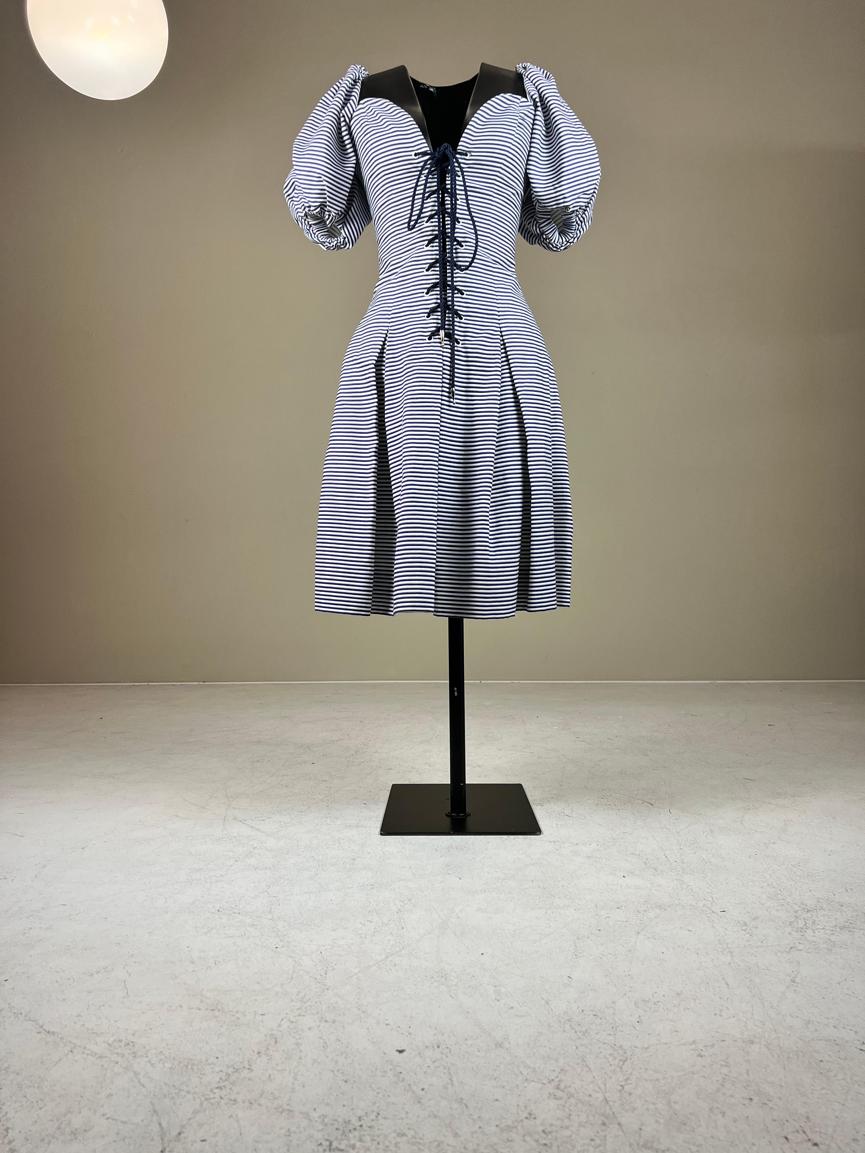1990s Yves Saint Laurent Rive Gauche striped corset lace dress For Sale 7