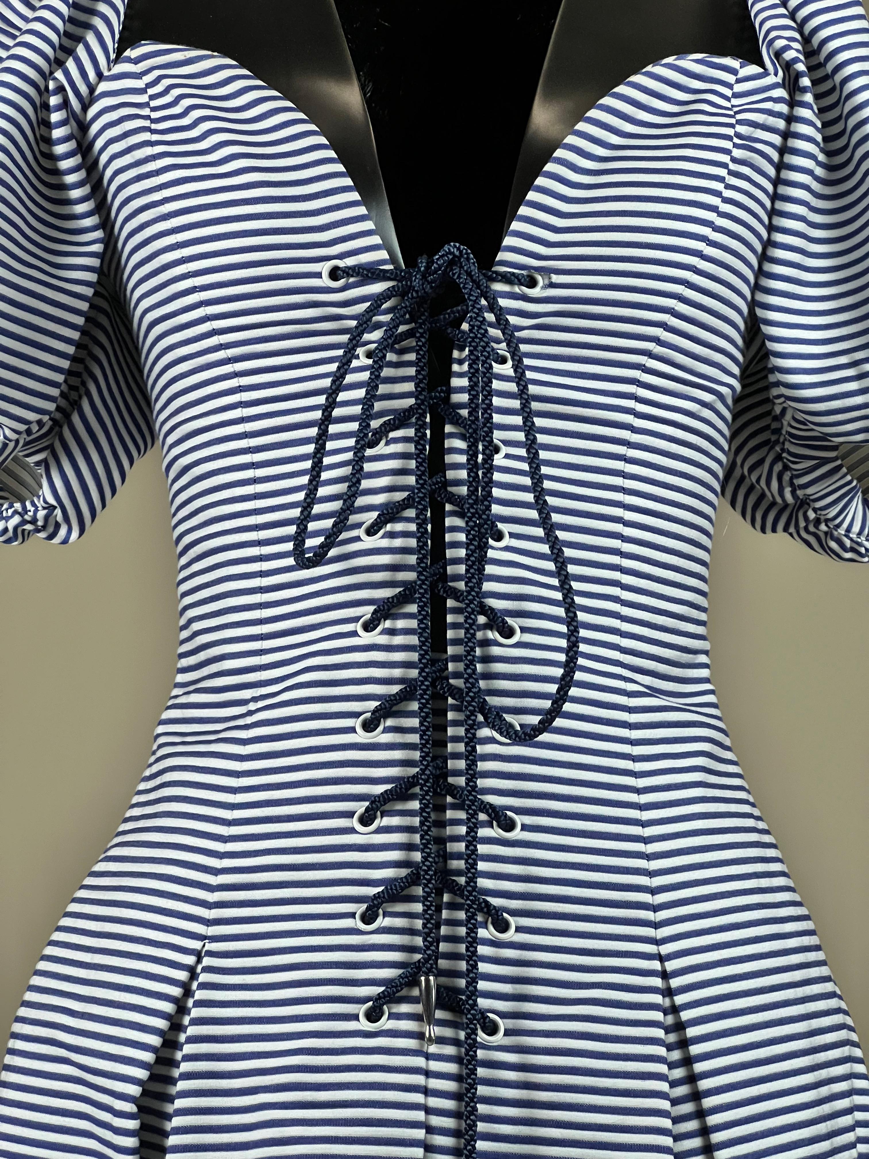 Black 1990s Yves Saint Laurent Rive Gauche striped corset lace dress For Sale