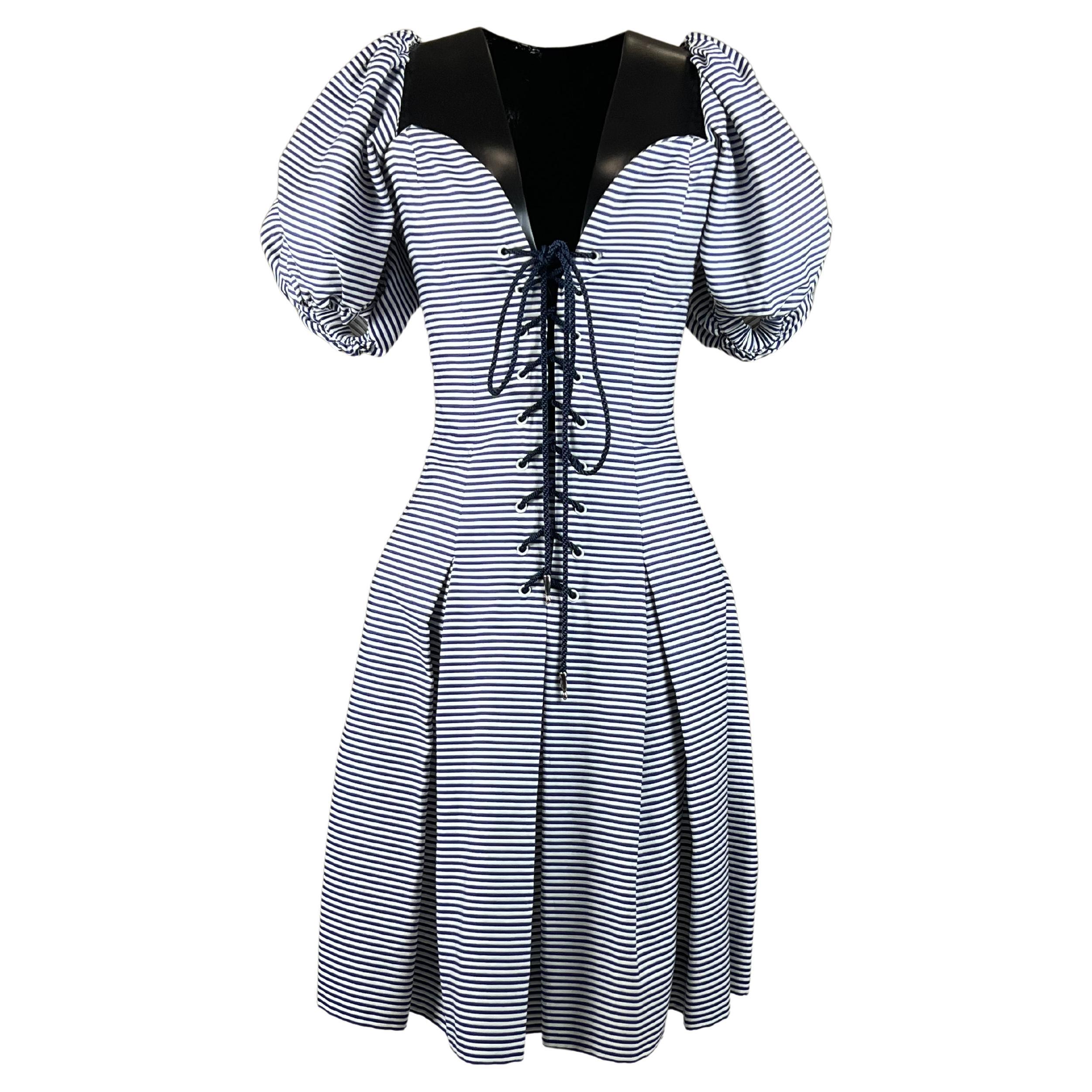 1990s Yves Saint Laurent Rive Gauche striped corset lace dress For Sale