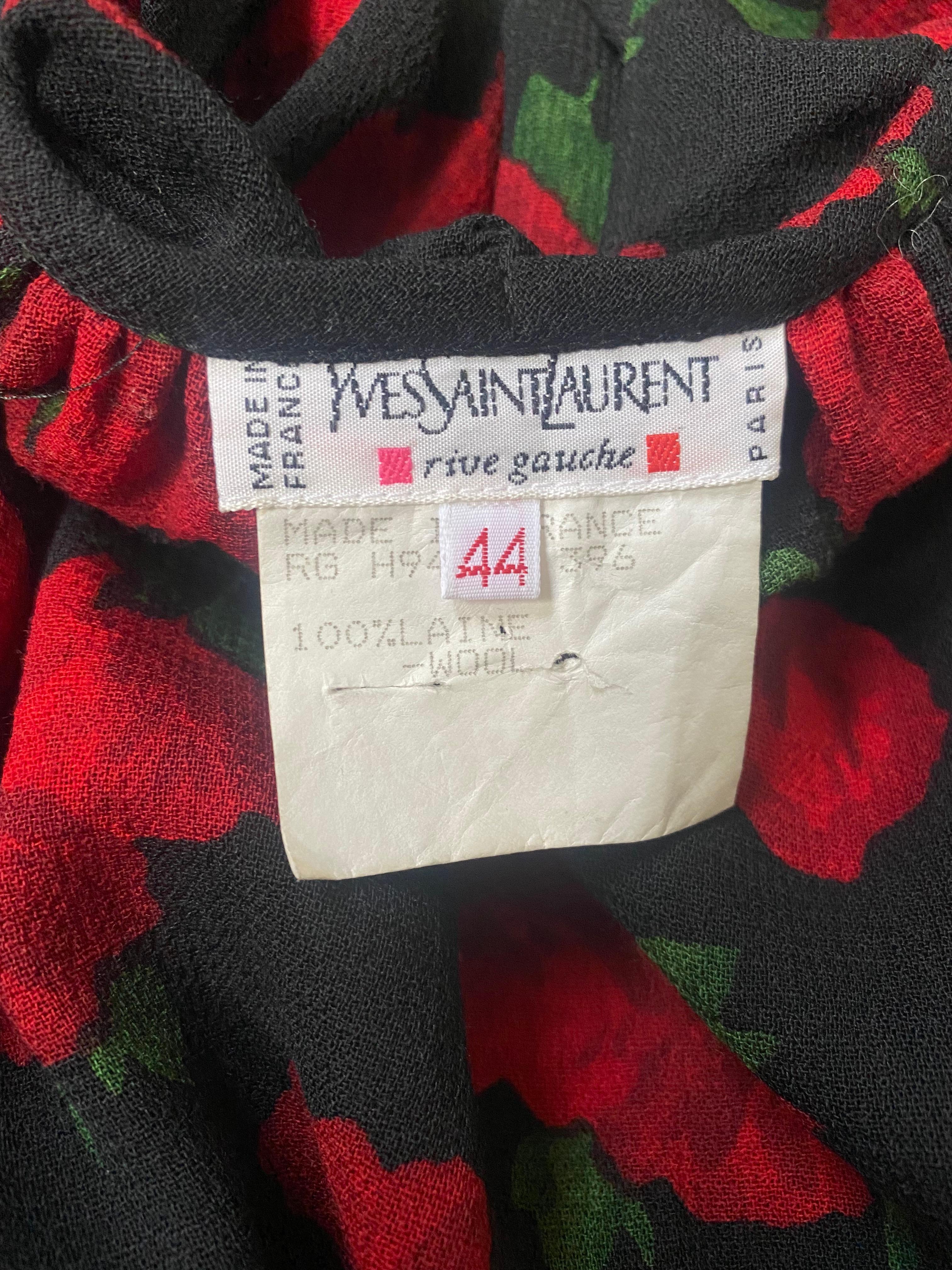 1994 Yves Saint Laurent Rose Print Wool Dress For Sale 1