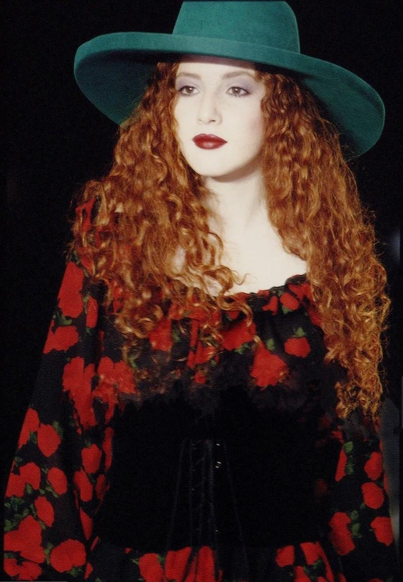 1994 Yves Saint Laurent Rose Print Wool Dress For Sale 2
