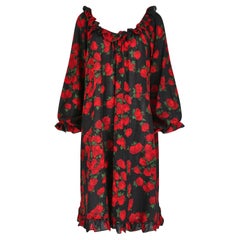 Retro 1994 Yves Saint Laurent Rose Print Wool Dress
