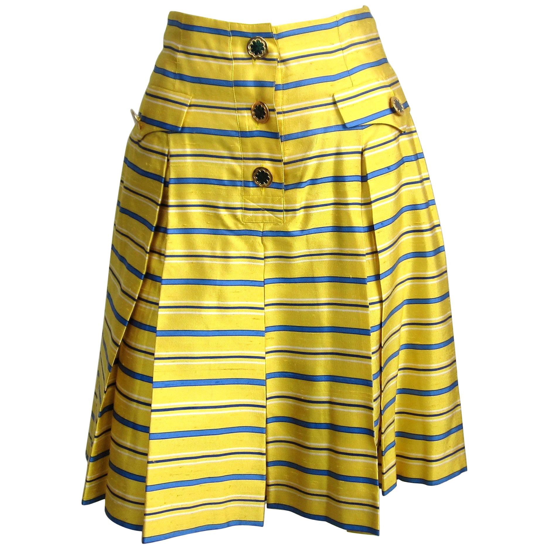 1990s Yves Saint Laurent Silk Dupioni Pleated Skirt size 34 