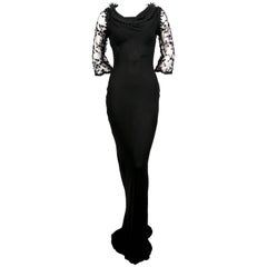 1990's YVES SAINT LAURENT silk mousseline bias cut gown with beading