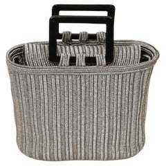 1990er Jahre YVES SAINT LAURENT silberne & schwarze „Passementerie“ Henkeltasche