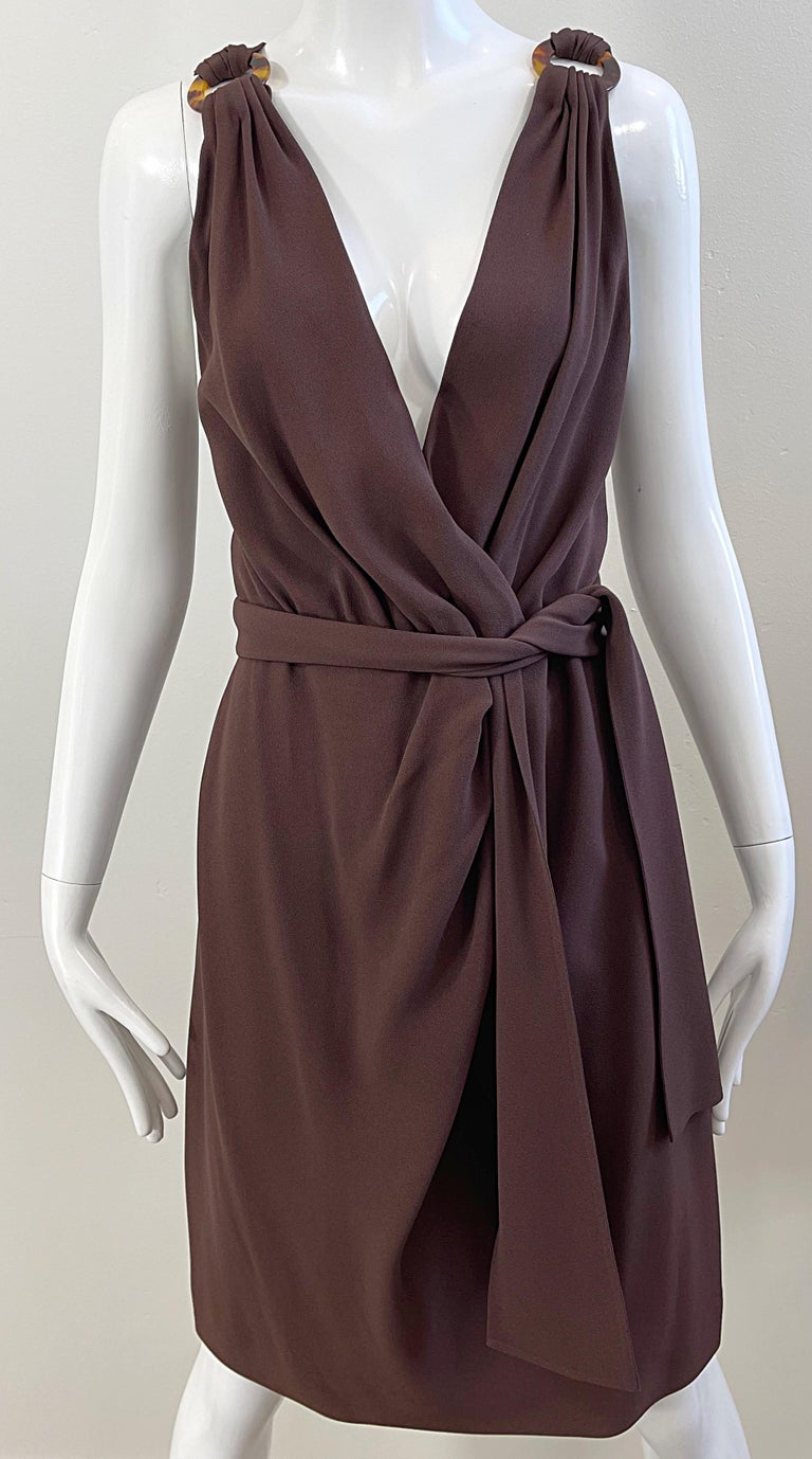 ysl brown dress 1990s Yves Saint Laurent Size 40 6 / 8 Plunging Vintage 90s For Sale at 1stDibs featuring scalloped lace trim affordable fashion Vintage 90s Black Midi color:MediumGray