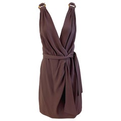 1990er Jahre Yves Saint Laurent Größe 40 6 / 8 Braunes YSL Vintage 90er Jahre Kleid mit tiefem Ausschnitt
