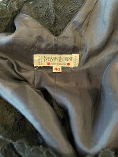 1990 Yves Saint Laurent Size 40 / US 6 - 8 Navy Blue Black Silk Lace 90s Dress