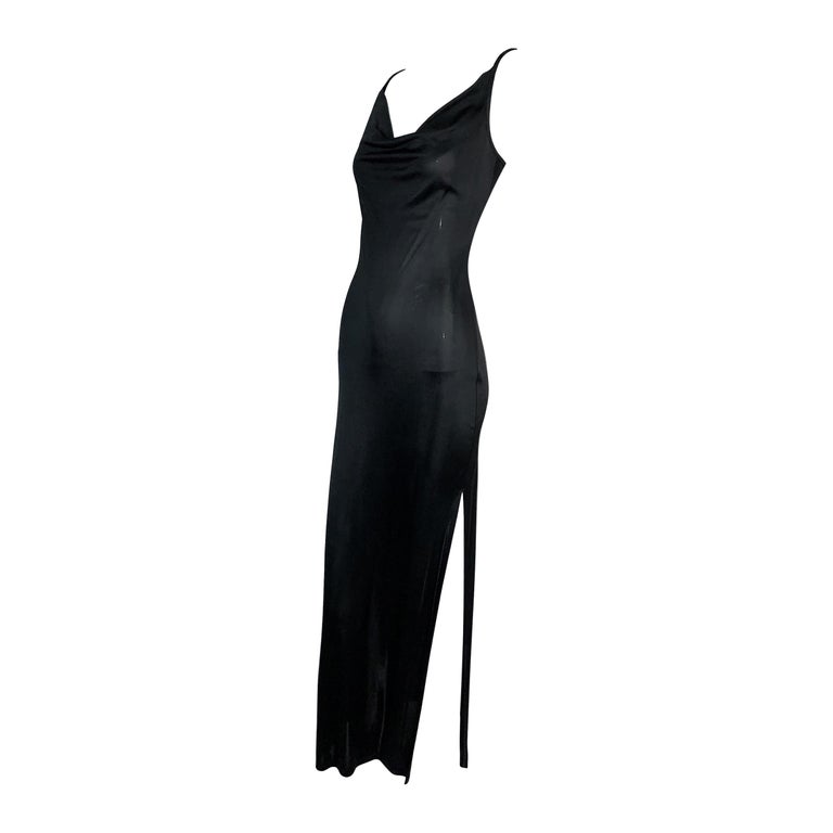 1990's Yves Saint Laurent Slinky Black High Slit Long Dress at 1stDibs | ysl  black dress, yves saint laurent black dress, slinky black dress