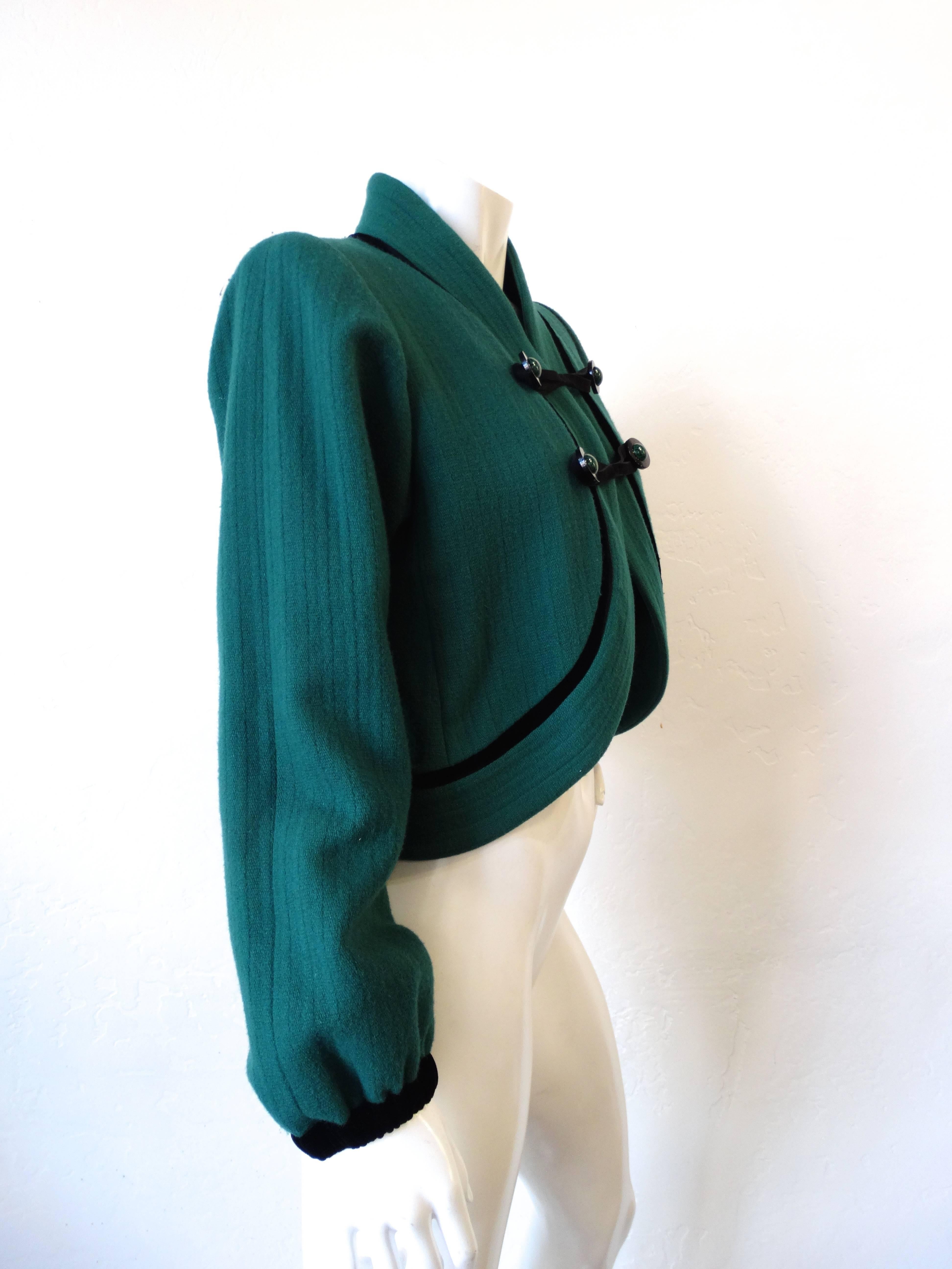 1990s Yves Saint Laurent Teal Cropped Jacket In Excellent Condition In Scottsdale, AZ