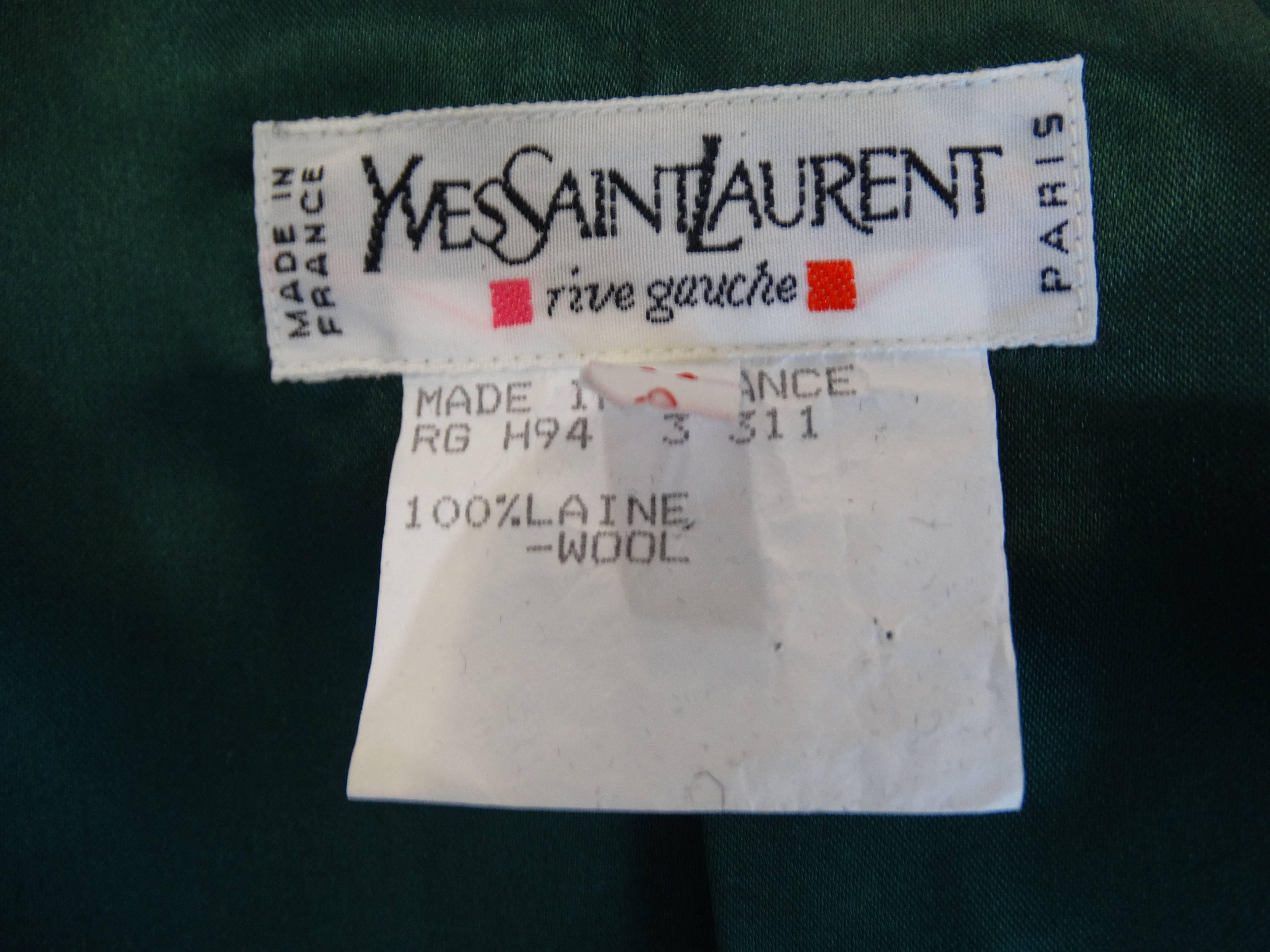 1990s Yves Saint Laurent Teal Cropped Jacket 2
