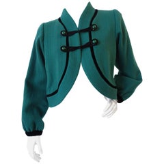 1990s Yves Saint Laurent Teal Cropped Jacket