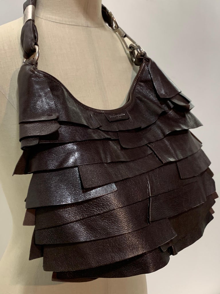 1990s Yves Saint Laurent / Tom Ford Chocolate Brown Leather Ruffled ...