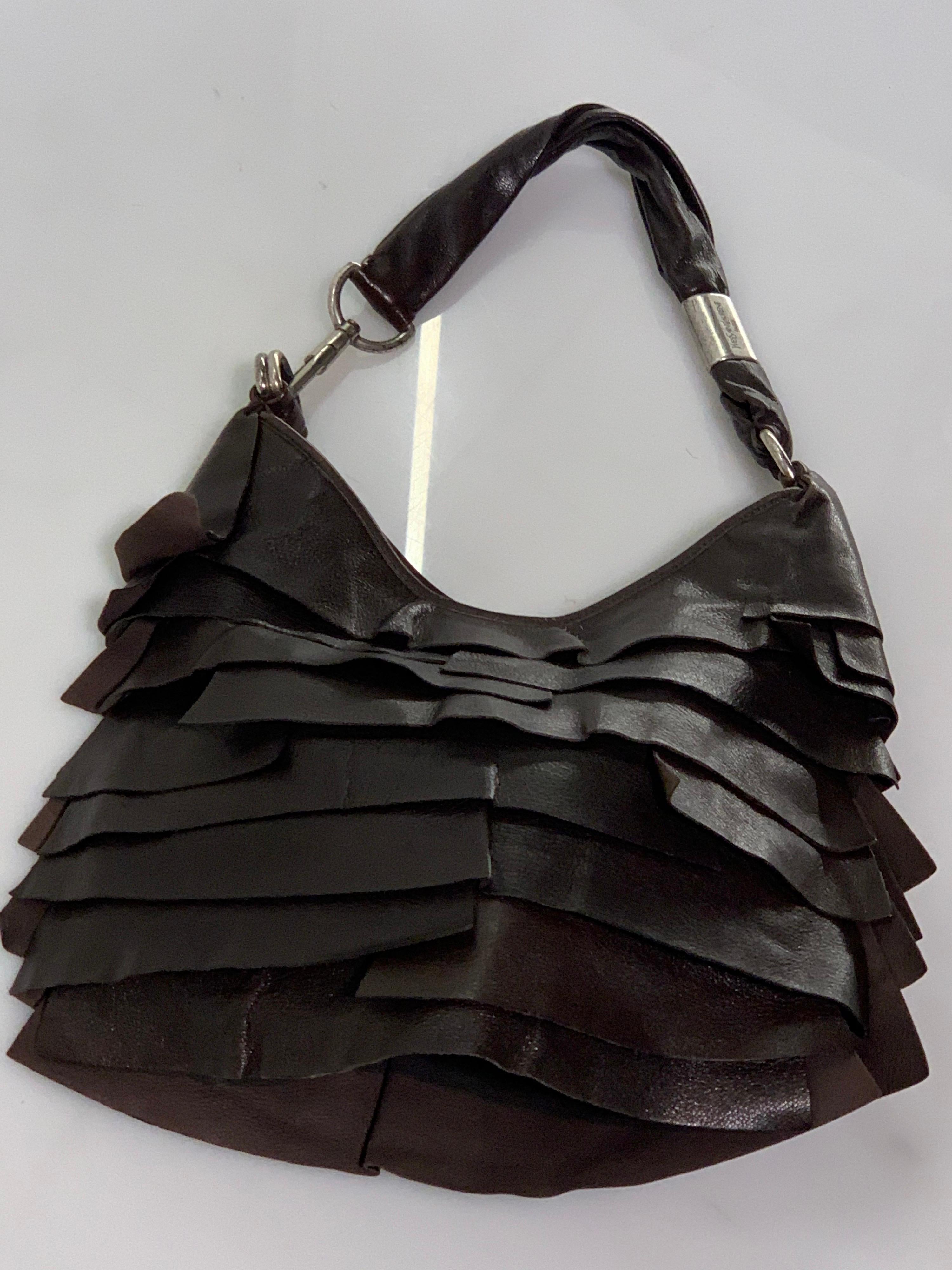 1990s Yves Saint Laurent / Tom Ford Chocolate Brown Leather Ruffled Satchel Bag  In Excellent Condition In Gresham, OR